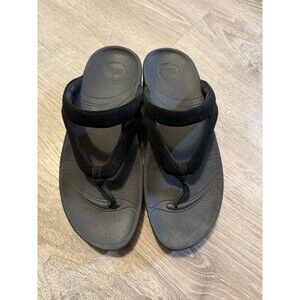 FitFlop Black Suede Thong Flip Flops Sandals Women’s Size 9